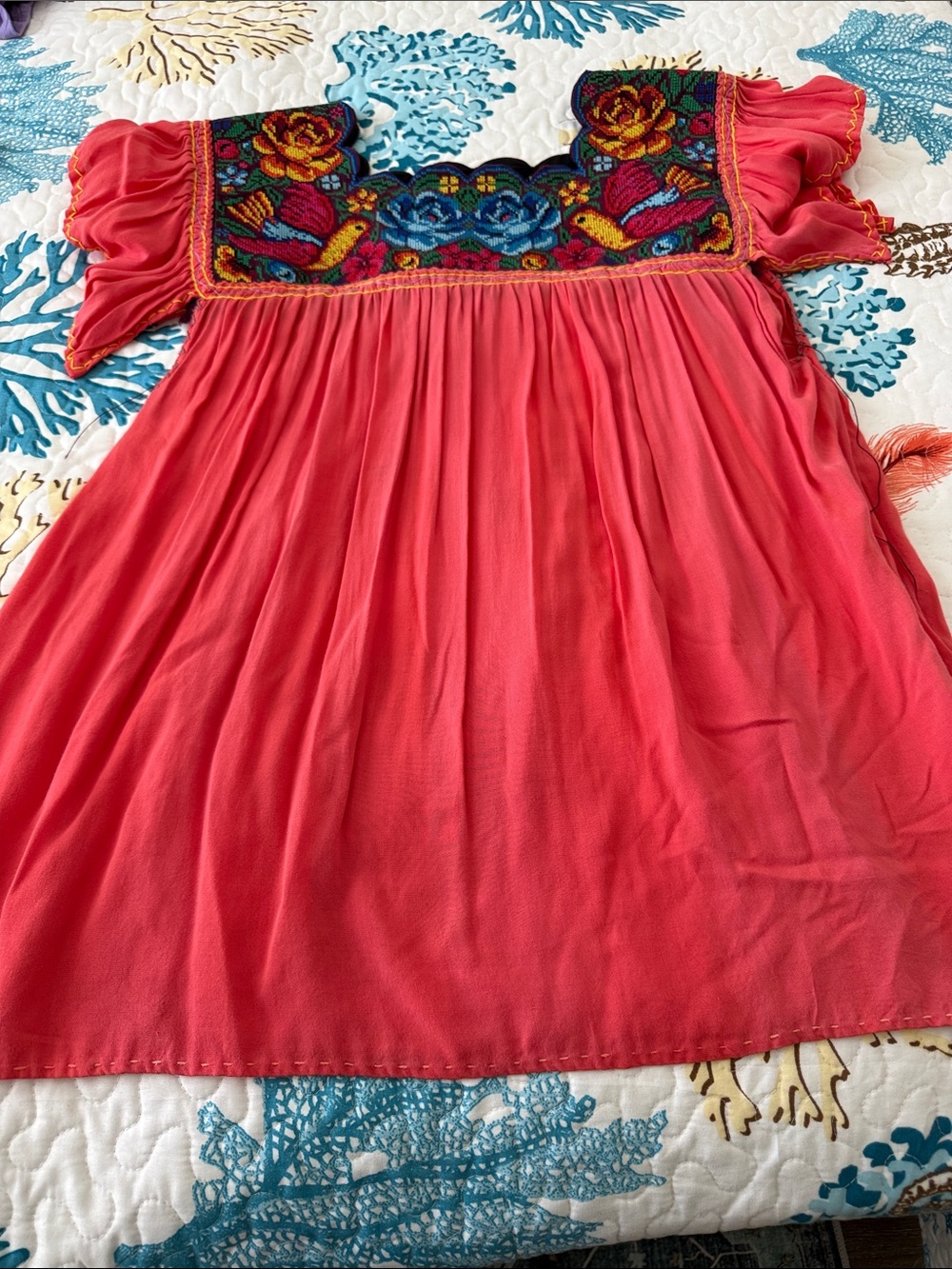 Women’s Coral Embroidered Cotton Blouse